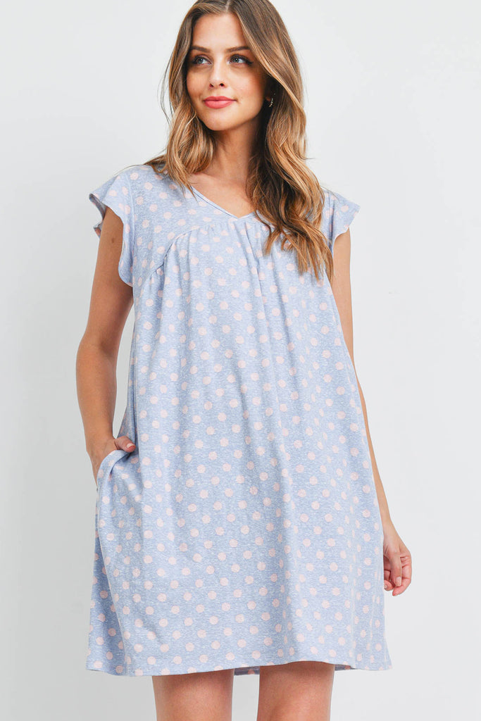 V-Neck Cap Sleeve Polka Dot Pocket Dress