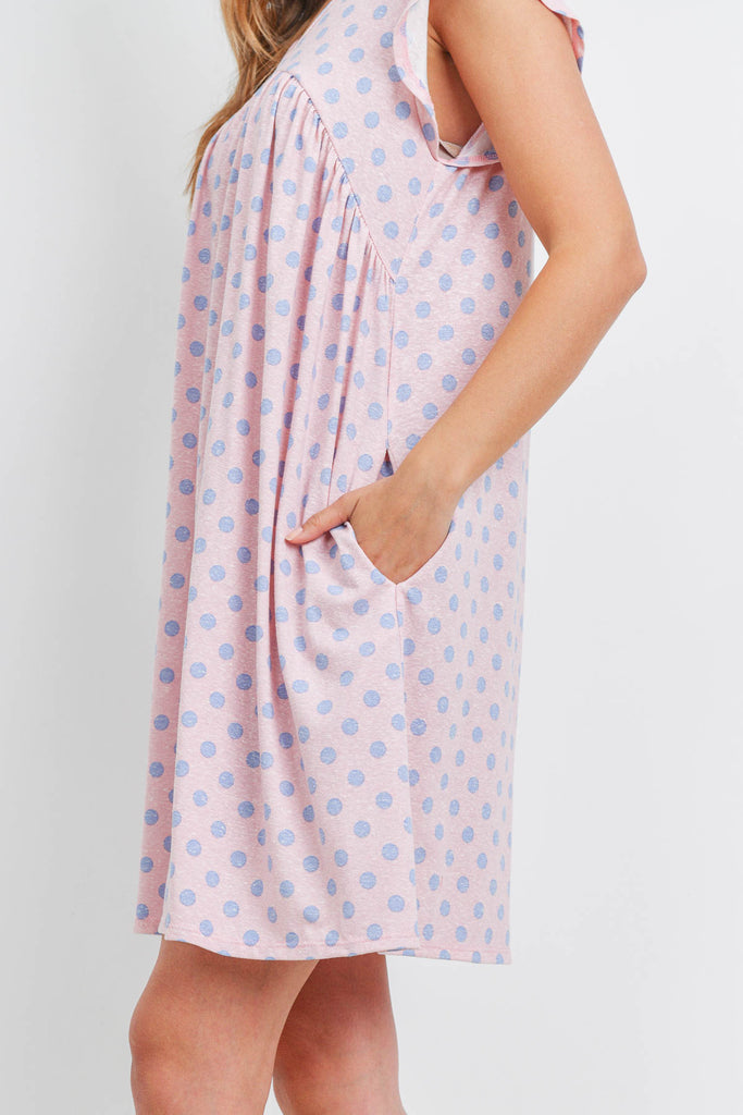 V-Neck Cap Sleeve Polka Dot Pocket Dress