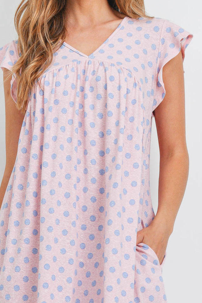 V-Neck Cap Sleeve Polka Dot Pocket Dress