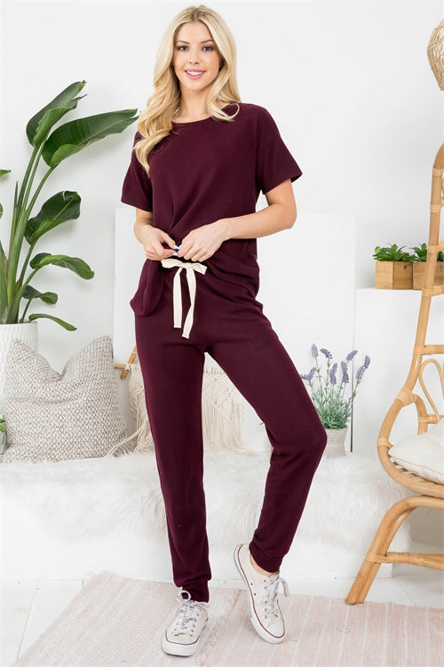 Short Sleeve Hacci Brush Top And Jogger Set