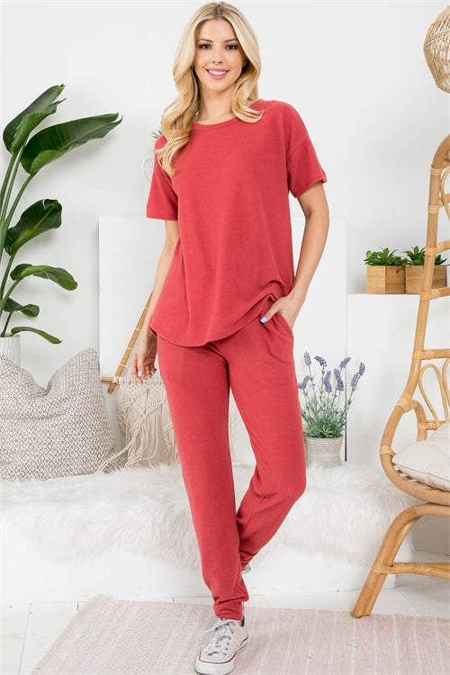 Short Sleeve Hacci Brush Top And Jogger Set