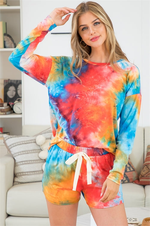 Tie Dye Long Sleeve Top And Short Set