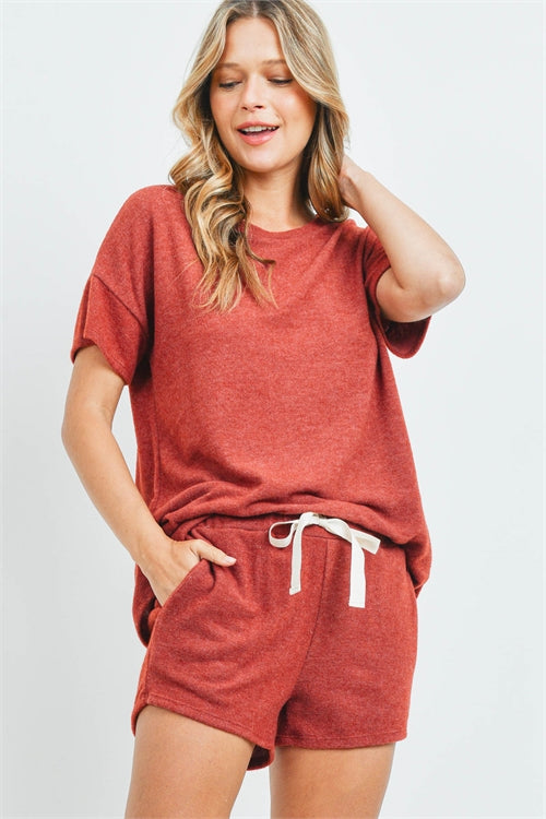 Solid Top and Shorts Set With Self Tie