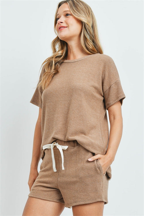 Solid Top and Shorts Set With Self Tie