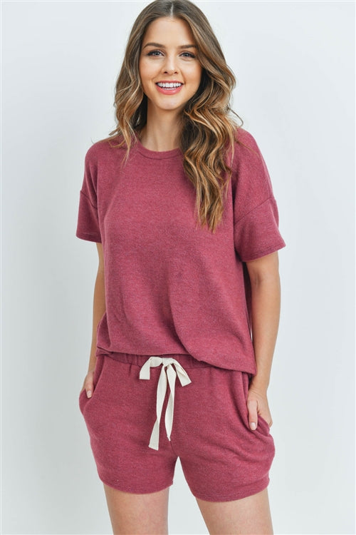 Solid Top and Shorts Set With Self Tie