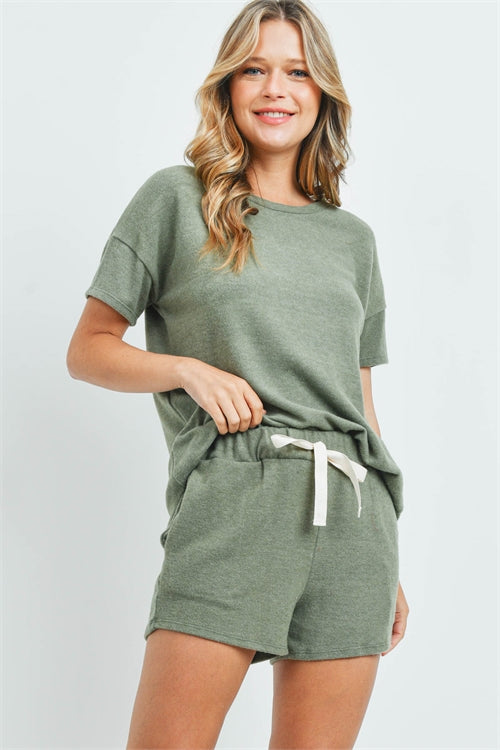 Solid Top and Shorts Set With Self Tie