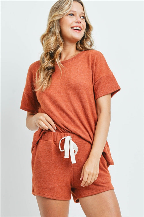 Solid Top and Shorts Set With Self Tie