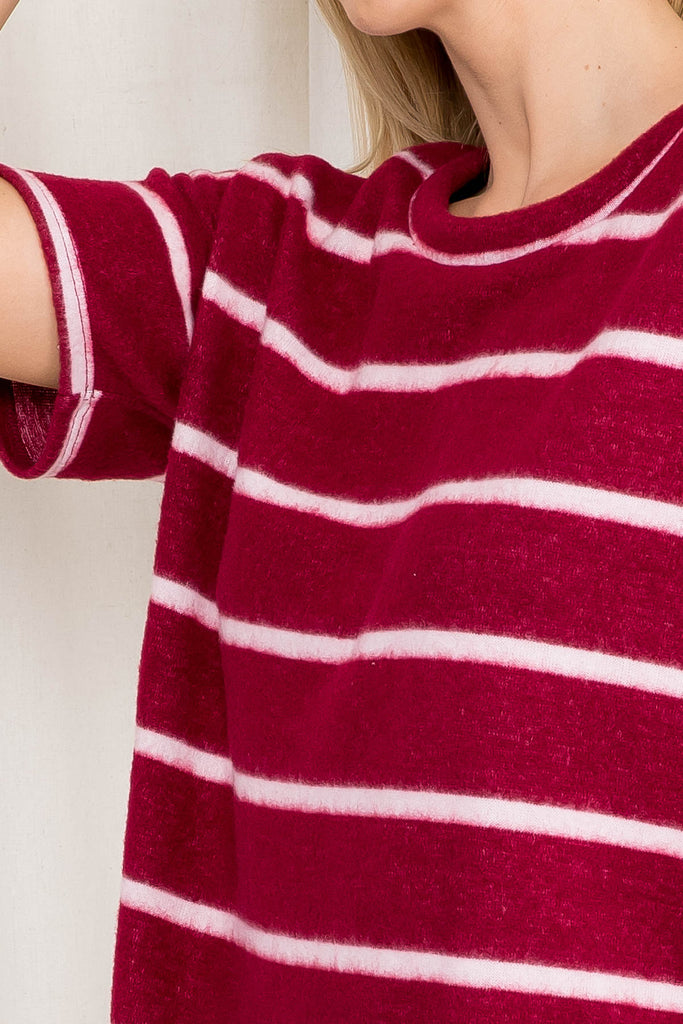 Short Sleeves Striped Top and Shorts Set With Self Tie