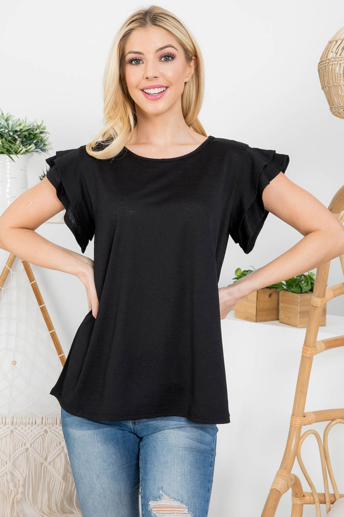 Layered Ruffle Sleeve Round Neck Top