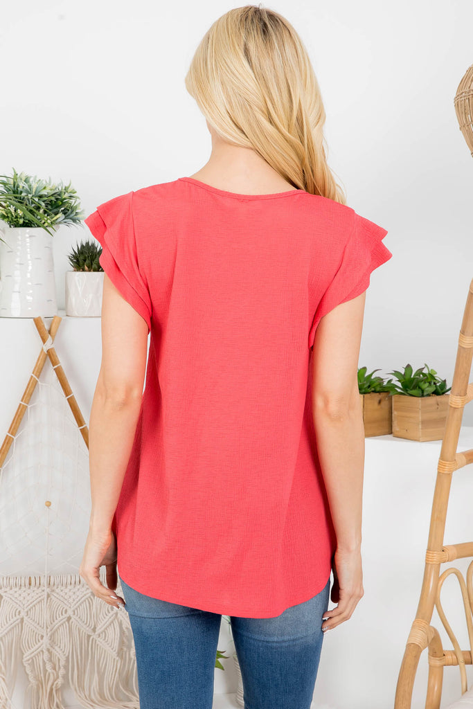 Layered Ruffle Sleeve Round Neck Top