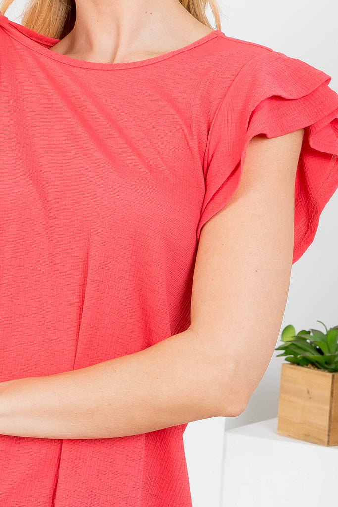 Layered Ruffle Sleeve Round Neck Top