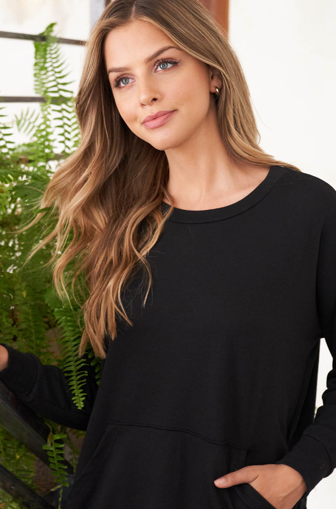 Long Sleeve French Terry Top With Kangaroo Pocket