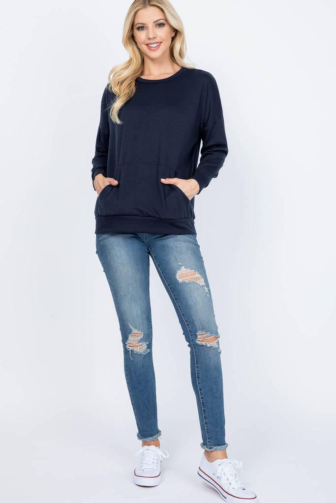 Long Sleeve French Terry Top With Kangaroo Pocket