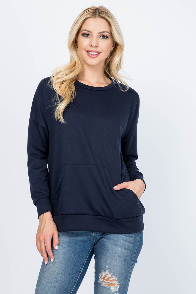 Long Sleeve French Terry Top With Kangaroo Pocket