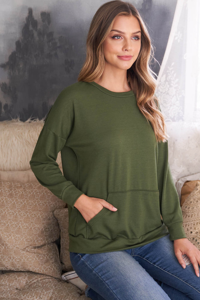 Long Sleeve French Terry Top With Kangaroo Pocket