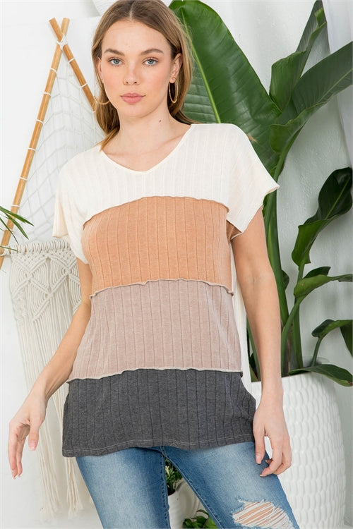 Merrow Sleeve Outseam Overlock Color Block Top