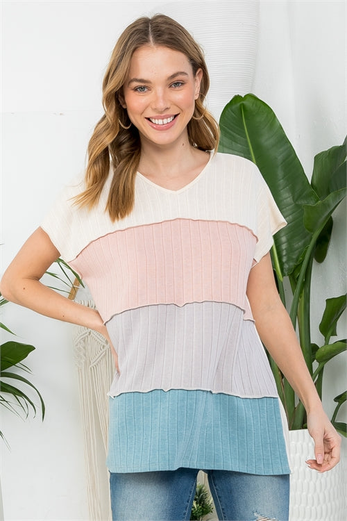 Merrow Sleeve Outseam Overlock Color Block Top