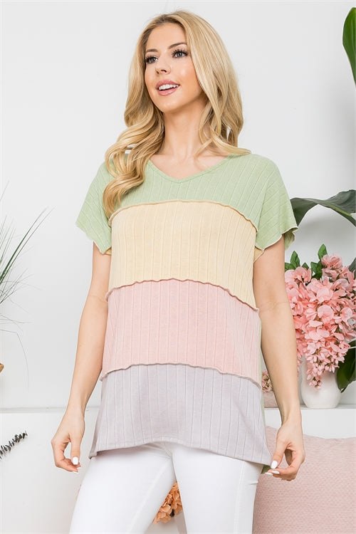 Merrow Sleeve Outseam Overlock Color Block Top