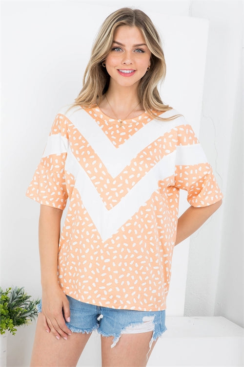 Half Sleeve Chevron Detail Printed Top