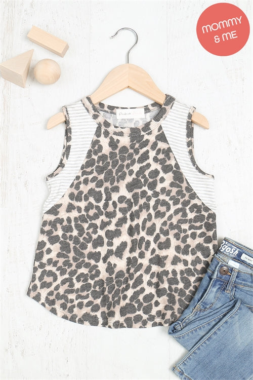 Kids Stripe Contrast Leopard Tank Top