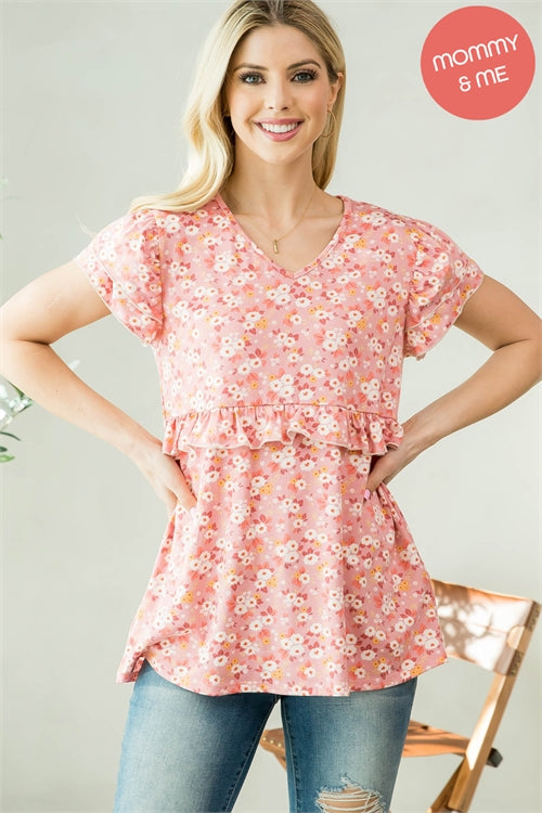 V-Neck Shirring Detail Floral Top