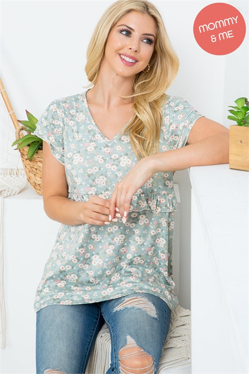 V-Neck Shirring Detail Floral Top