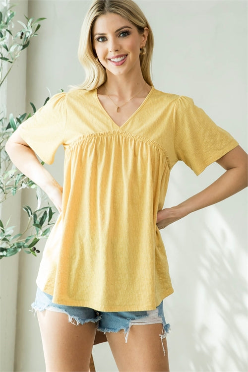 Short Sleeve Tri-Blend Pleated Top