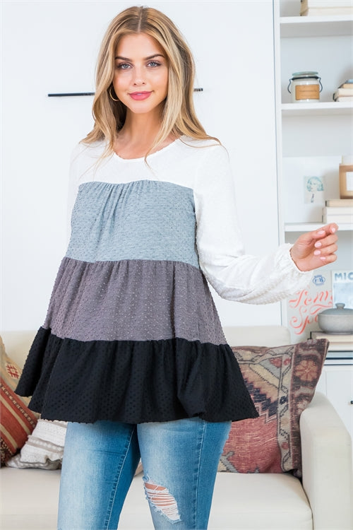 Swiss Dot Color Block Long Sleeve Top