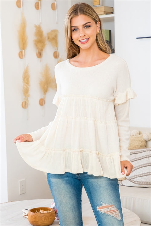 Ruffle Detail Long Sleeve Bella Rib Top