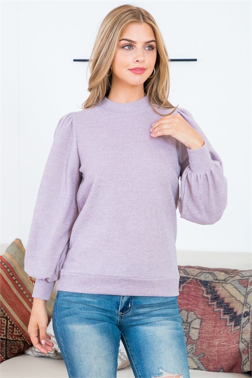 Puff Sleeve Crew Neckline Glitter Detail Top