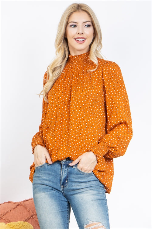 Smocked Neck and Sleeve Top