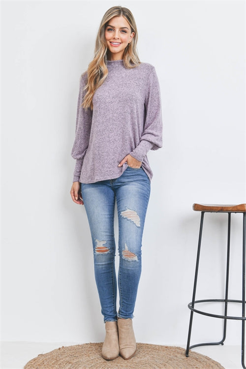 Puff Sleeve Mock Neck Top