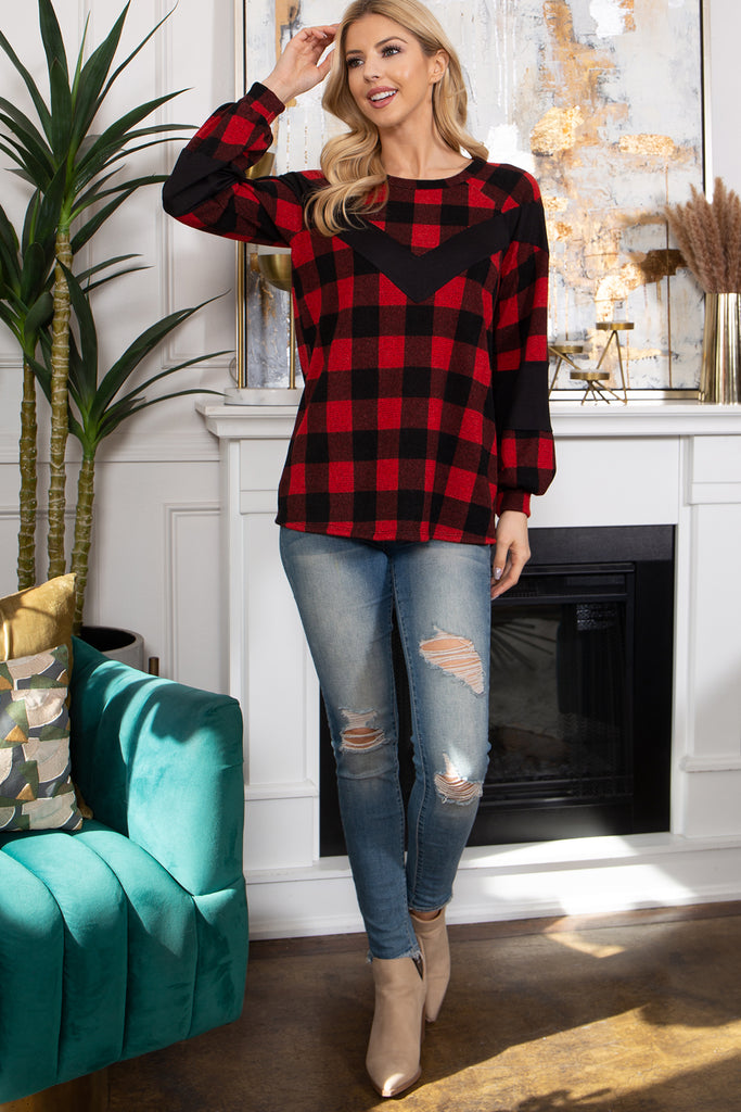 Puff Sleeve Contrast Print Top