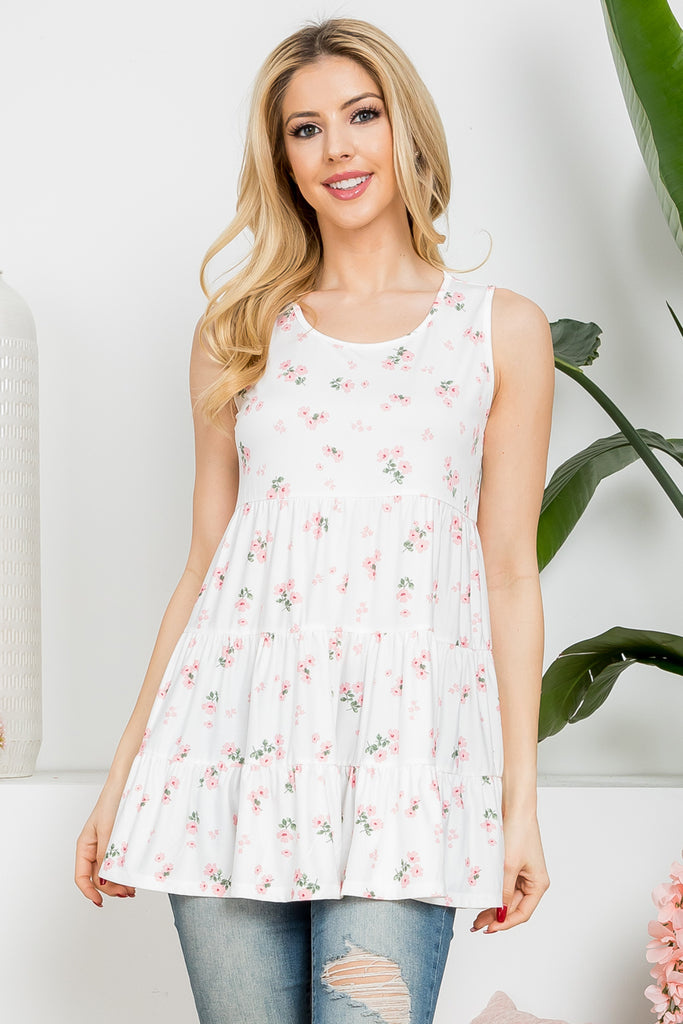 Print Sleeveless Tiered Ruffle Tunic
