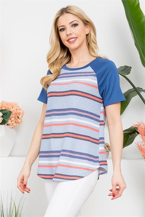 Stripe Short Sleeve Raglan Top