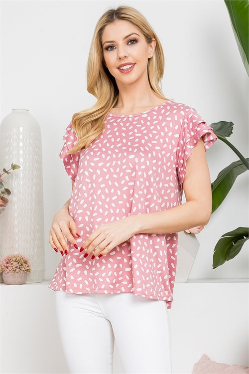 Ruffle Cap Sleeve Printed Top