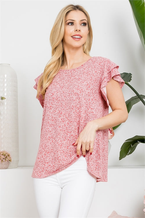 Printed Ruffle Cap Sleeve Top