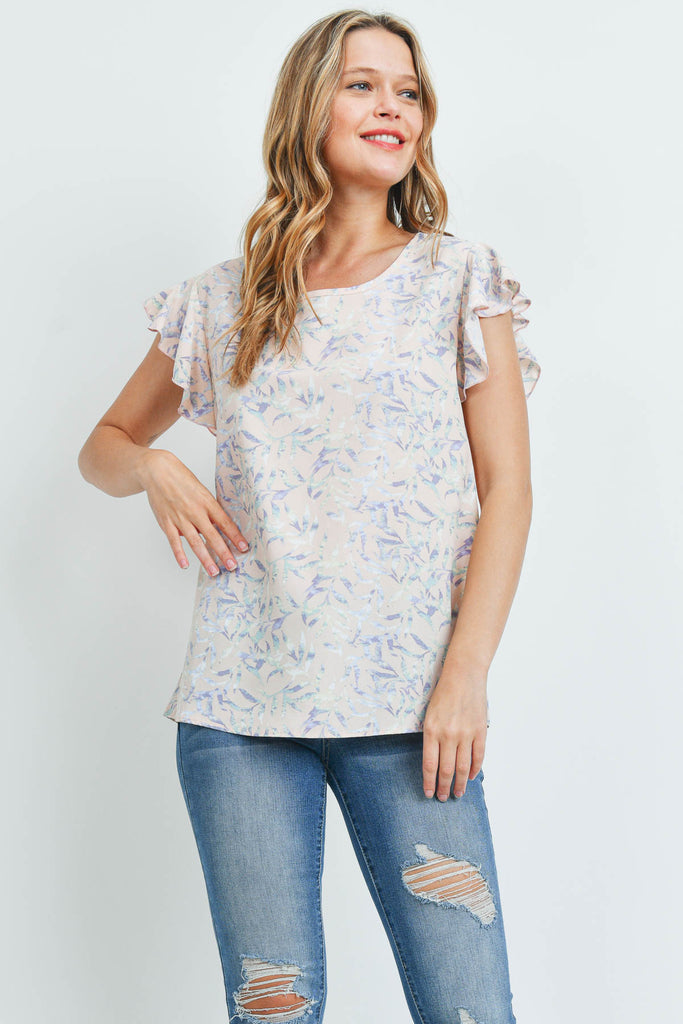 Flutter Sleeve Round Neck Floral Top