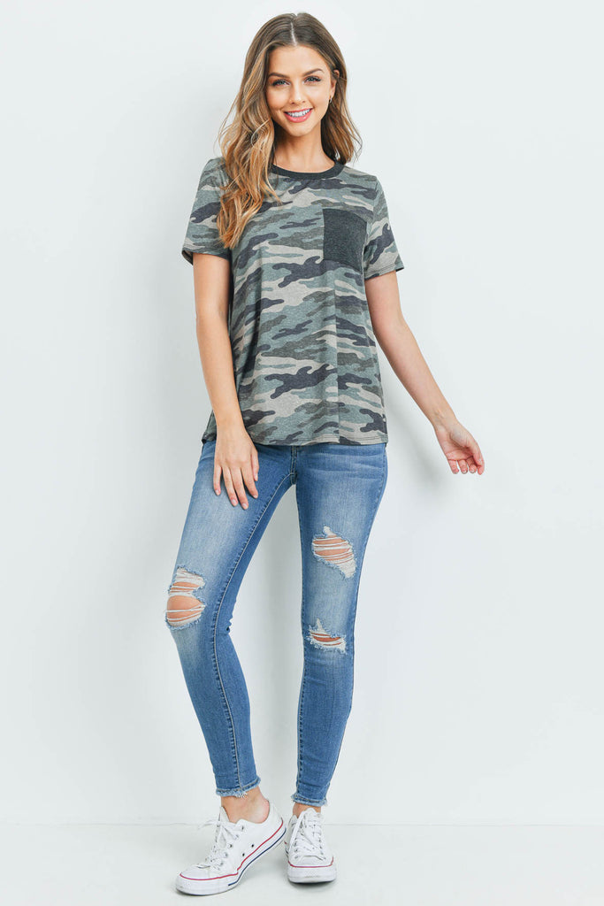 Short Sleeves Camouflage Pocket Top