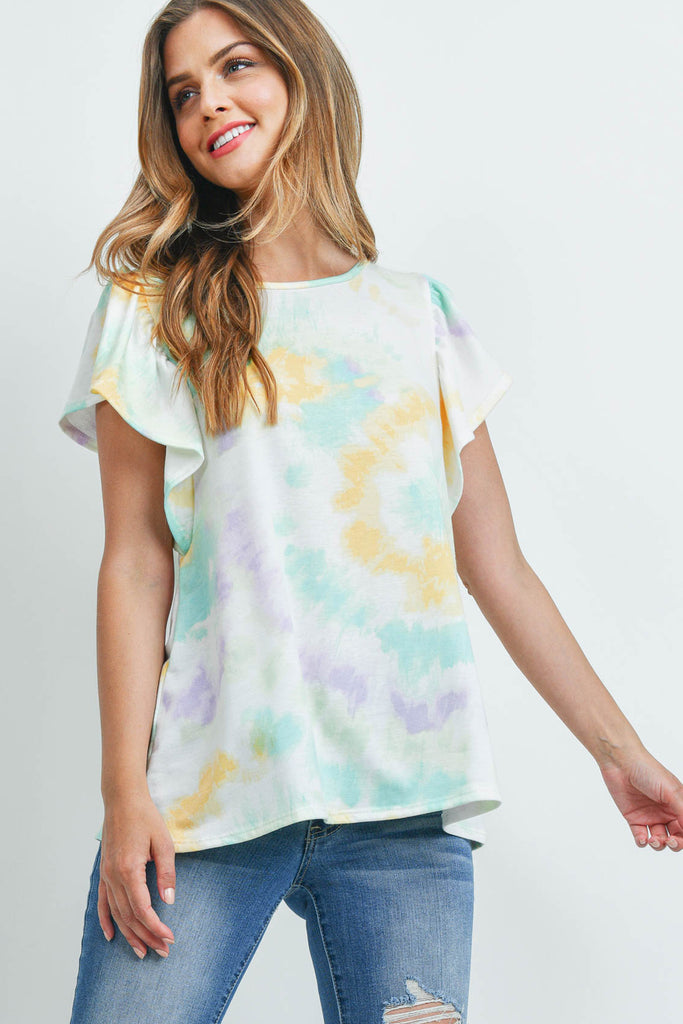 Tie Dye Cap Sleeve Round Neck Top