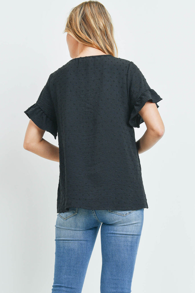 V-Neck Ruffle Sleeves Swiss Dot Top