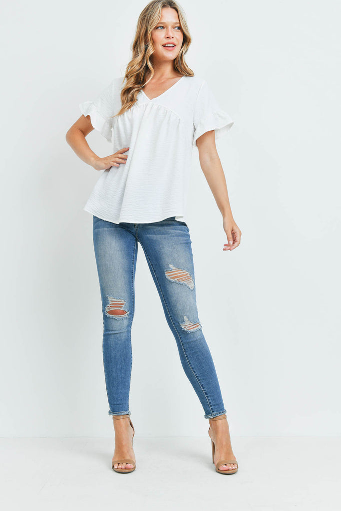 V-Neck Ruffle Sleeves Swiss Dot Top