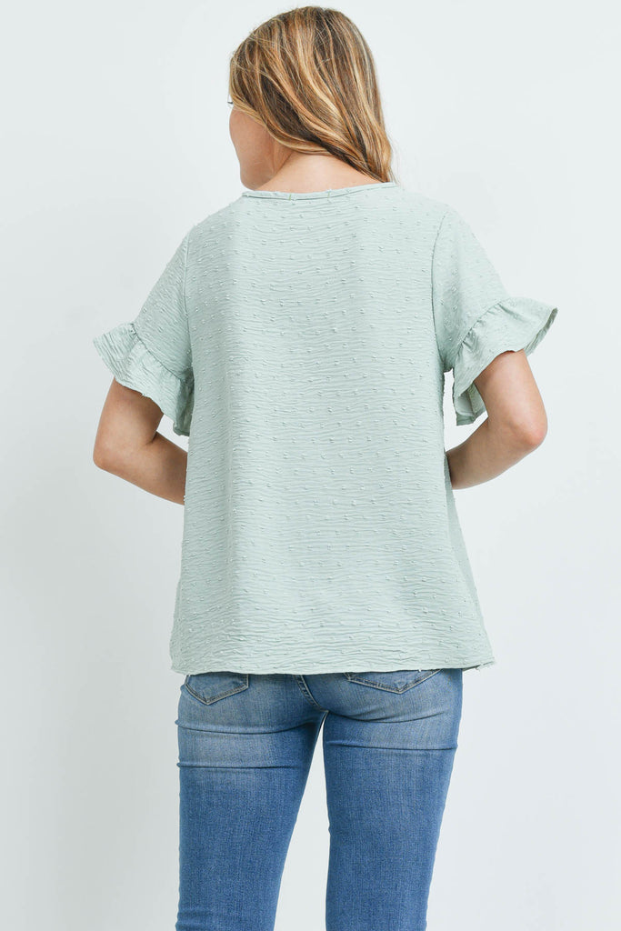 V-Neck Ruffle Sleeves Swiss Dot Top
