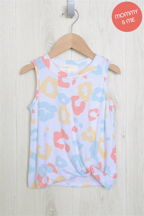 Kids Multicolor Leopard Sleeveless Knot Top