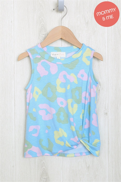 Kids Multicolor Leopard Sleeveless Knot Top