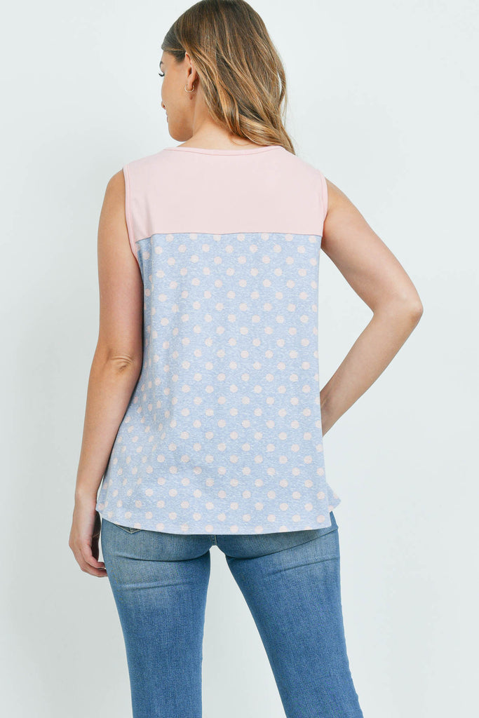 Polka Dot Front Knot Sleeveless Top - Riah Fashion