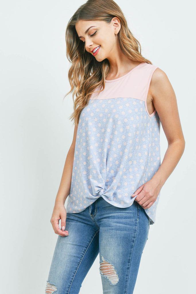 Polka Dot Front Knot Sleeveless Top - Riah Fashion
