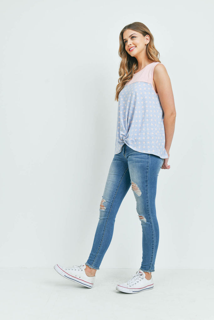 Polka Dot Front Knot Sleeveless Top - Riah Fashion