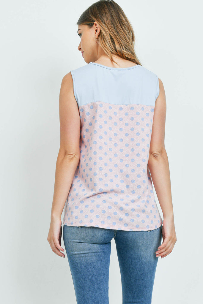 Polka Dot Front Knot Sleeveless Top - Riah Fashion