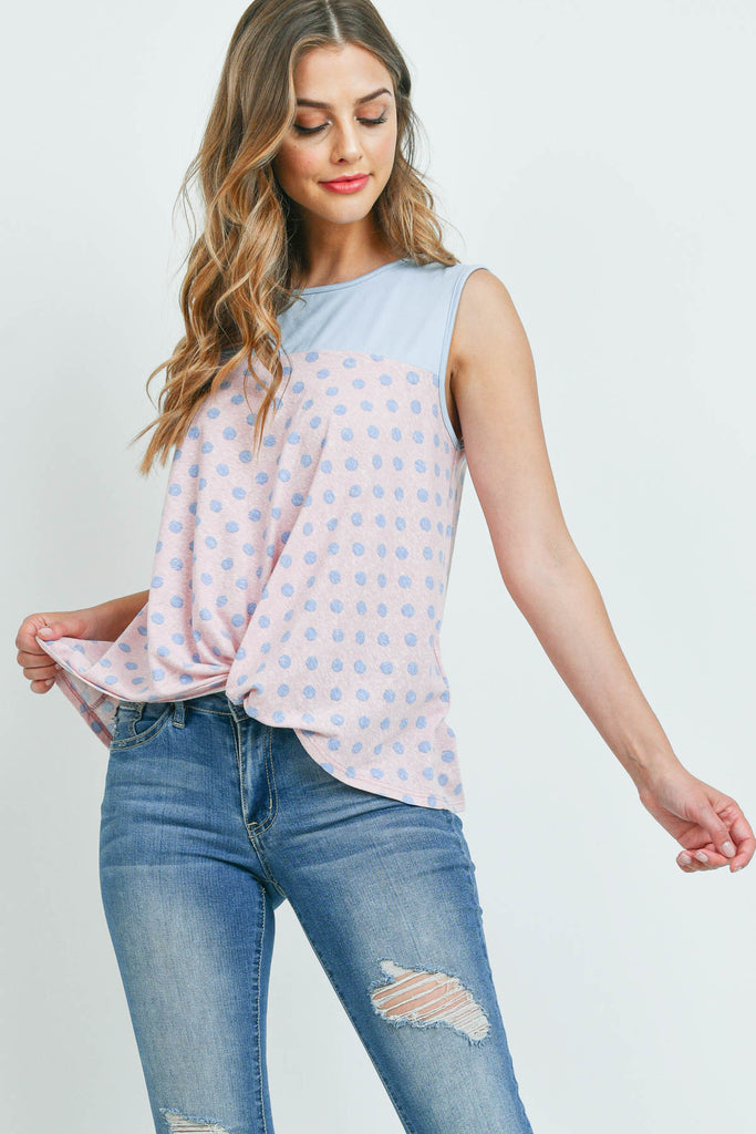 Polka Dot Front Knot Sleeveless Top - Riah Fashion